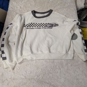 Daytona Speed Racer White and Gray Men's Crewneck Sweater